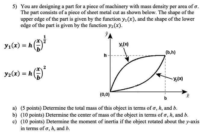 5 You Are Designing A Part For A Piece Of Machinery With Mass Density Per Area Of O The Part Consists Of A Piece Of Sh 1