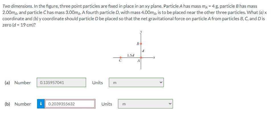 Two Dimensions In The Figure Three Point Particles Are Fixed In Place In An Xy Plane Particle A Has Mass Ma 4 G Pa 1