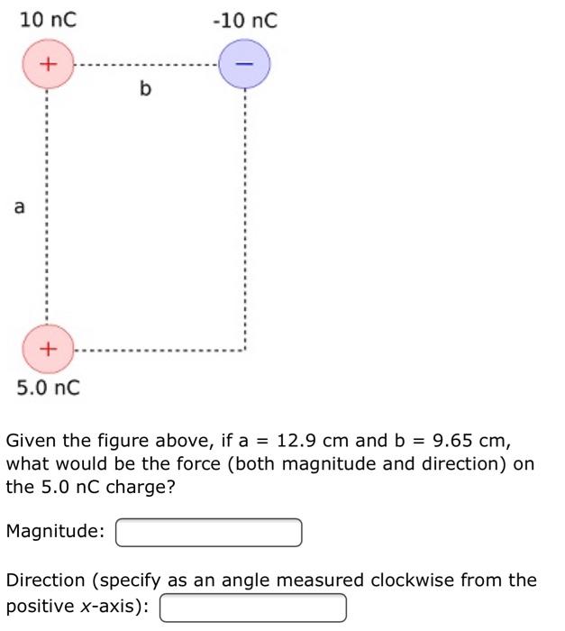 10 Nc B 5 0 Nc B 10 Nc Given The Figure Above If A 12 9 Cm And B 9 65 Cm What Would Be The Force Both Magnit 1