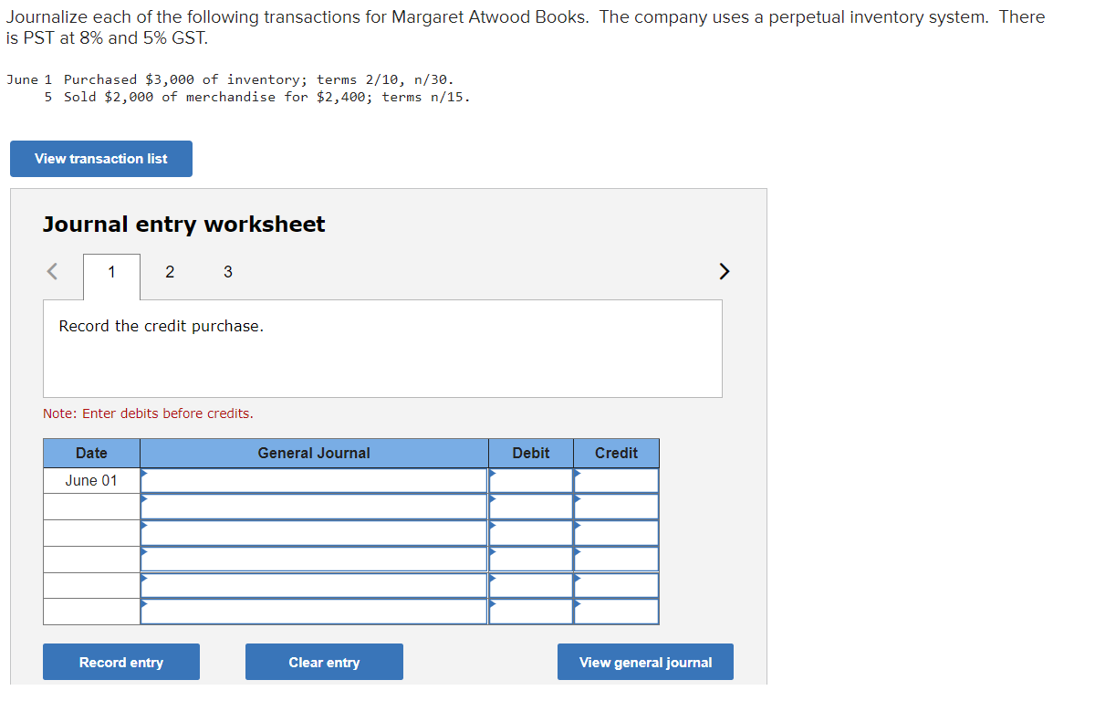 Journalize Each Of The Following Transactions For Margaret Atwood Books The Company Uses A Perpetual Inventory System 1