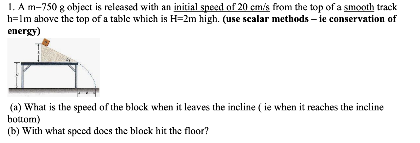 1 A M 750 G Object Is Released With An Initial Speed Of 20 Cm S From The Top Of A Smooth Track H 1m Above The Top Of A 1