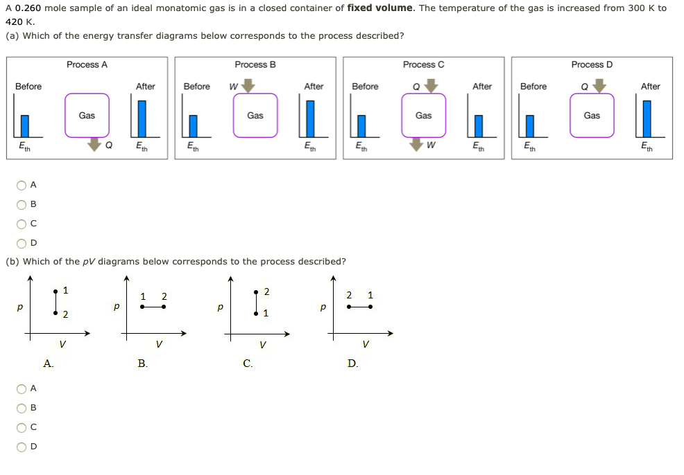A 0 260 Mole Sample Of An Ideal Monatomic Gas Is In A Closed Container Of Fixed Volume The Temperature Of The Gas Is In 1