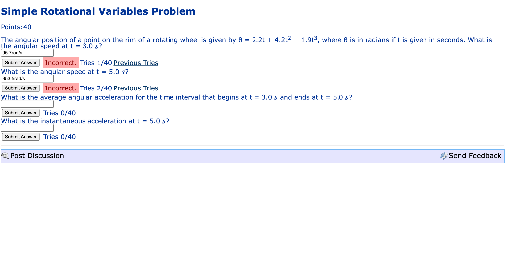 Simple Rotational Variables Problem Points 40 The Angular Position Of A Point On The Rim Of A Rotating Wheel Is Given By 1
