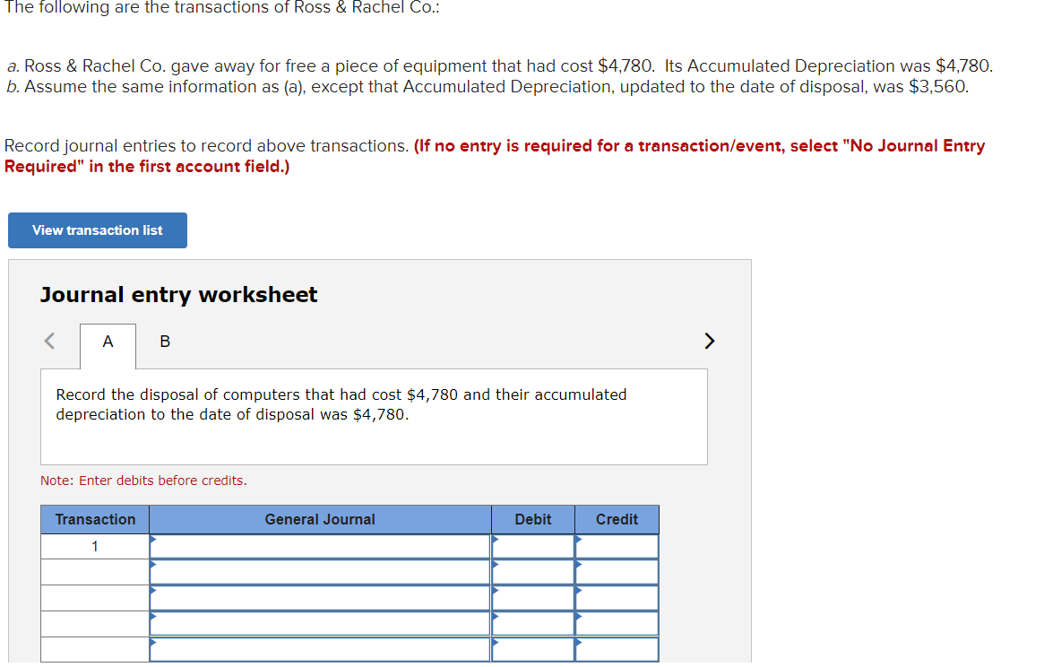 The Following Are The Transactions Of Ross Rachel Co A Ross Rachel Co Gave Away For Free A Piece Of Equipment Th 1