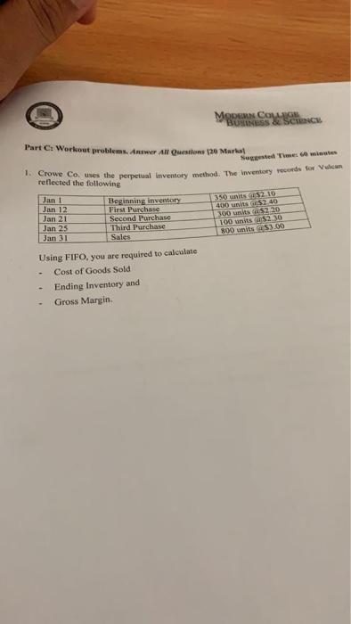 Modern Cowg Business Science Part C Workout Problems Answer Al Questions 20 Marial Reflected The Following Suggested 1