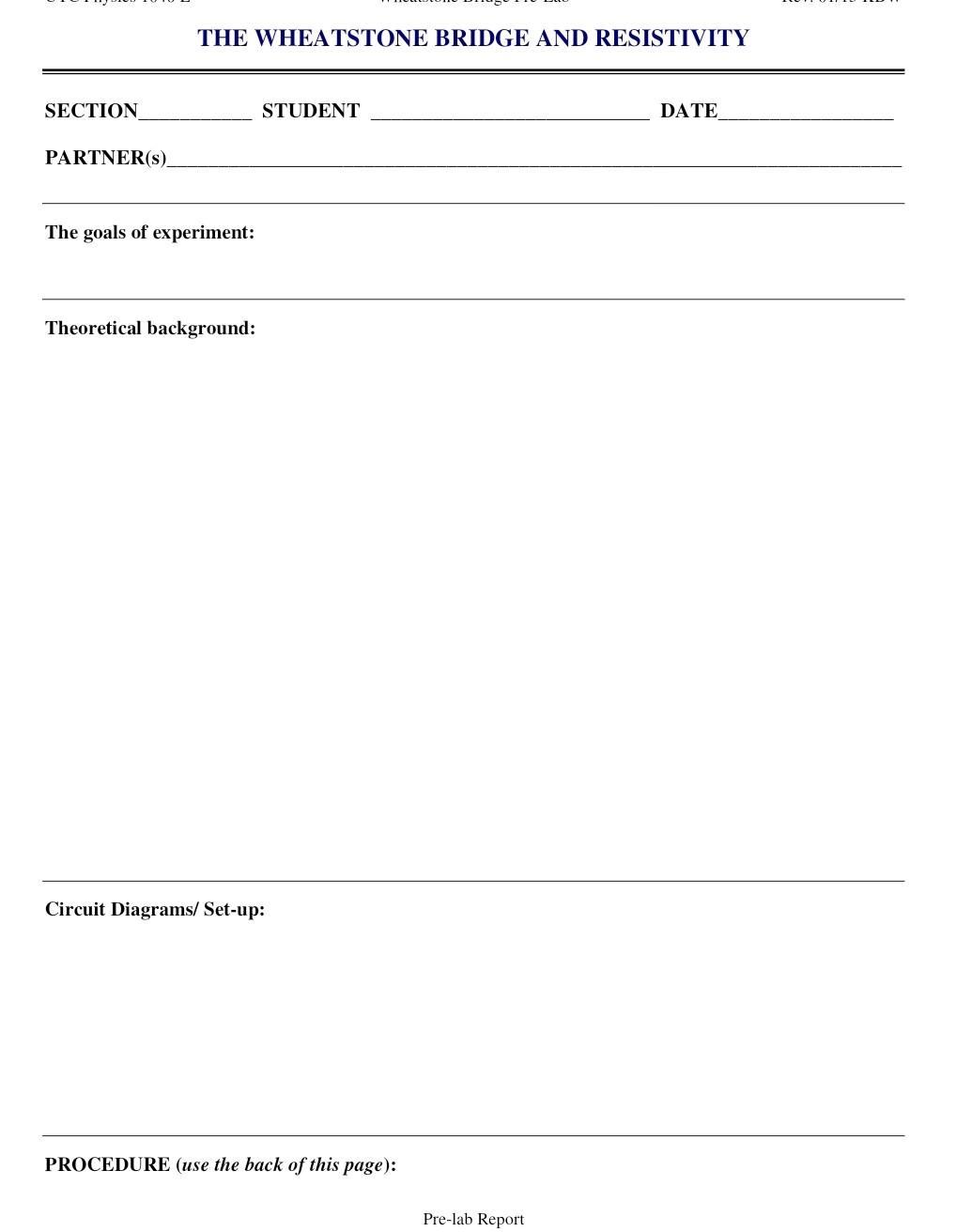Section Partner S The Wheatstone Bridge And Resistivity The Goals Of Experiment Theoretical Background Student Circui 1