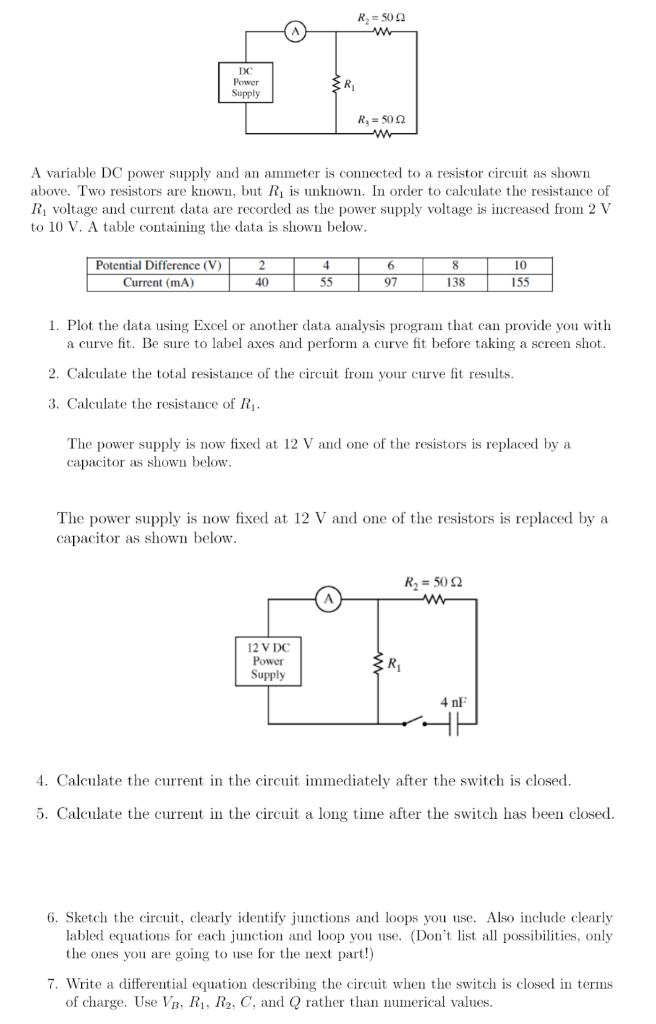 Dc Power Supply Potential Difference V 2 Current Ma 40 R A Variable Dc Power Supply And An Ammeter Is Connected To 1