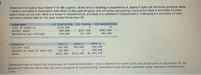 Davenport Company Buys Alpha 11 For 6 A Golion At The End Of Distilling In Department A Alpha 11 Splits Off Into Thre 1