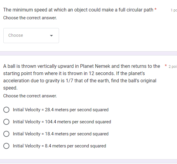 The Minimum Speed At Which An Object Could Make A Full Circular Path Choose The Correct Answer Choose A Ball Is Throw 1