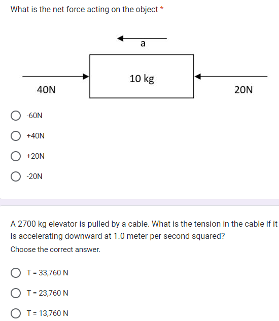 What Is The Net Force Acting On The Object 40n O 60n O 40n 20n O 20n A O T 33 760 N O T 23 760 N O T 13 760 1