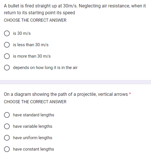 A Bullet Is Fired Straight Up At 30m S Neglecting Air Resistance When It Return To Its Starting Point Its Speed Choose 1