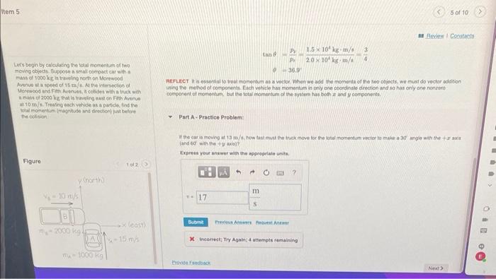 Item 5 Let S Begin By Calculating The Total Momentum Of Two Moving Objects Suppose A Small Compact Car With A Mass Of 1 1