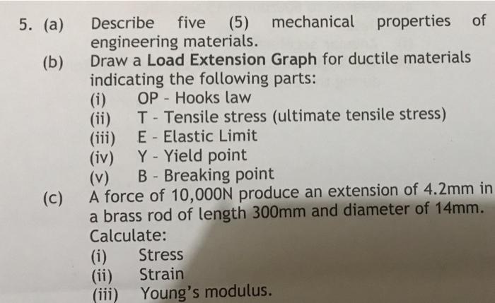 5 A B C Mechanical Properties Of Describe Five 5 Engineering Materials Draw A Load Extension Graph For Ductile 1