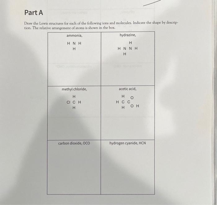 Part A Draw The Lewis Structures For Each Of The Following Ions And Molecules Indicate The Shape By Descrip Tion The 1