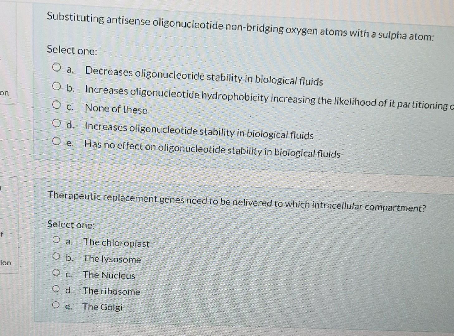 On Of Ion Substituting Antisense Oligonucleotide Non Bridging Oxygen Atoms With A Sulpha Atom Select One O A Decrease 1