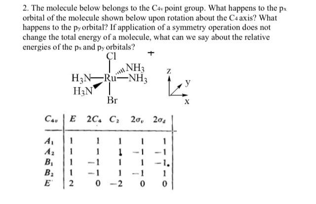 2 The Molecule Below Belongs To The C4v Point Group What Happens To The Px Orbital Of The Molecule Shown Below Upon Ro 2
