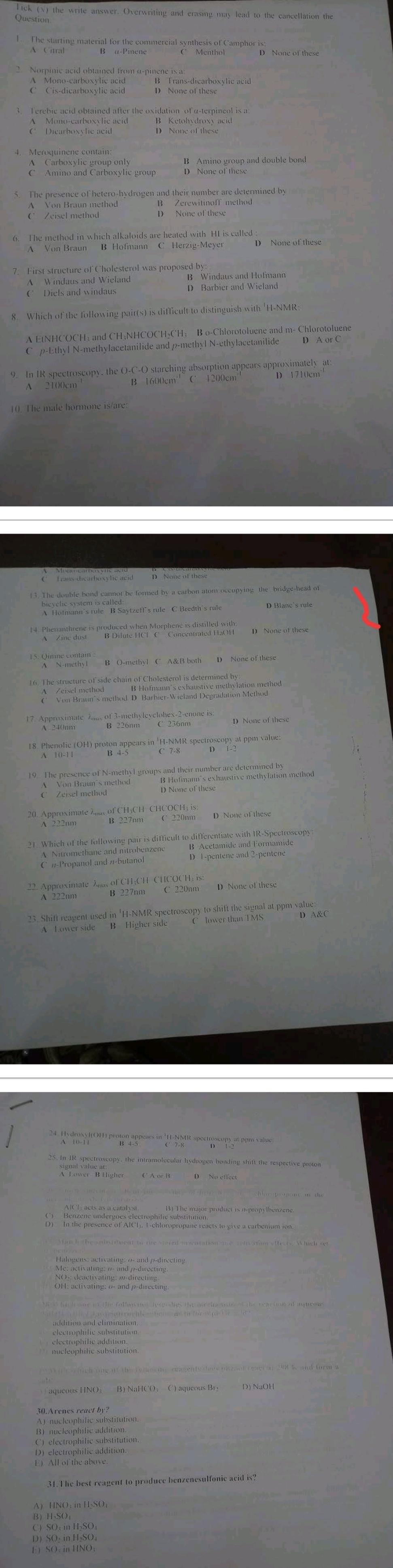 Tick N The Write Answer Overwriting And Erasing May Lead To The Cancellation The Question 1 The Starting Material F 1