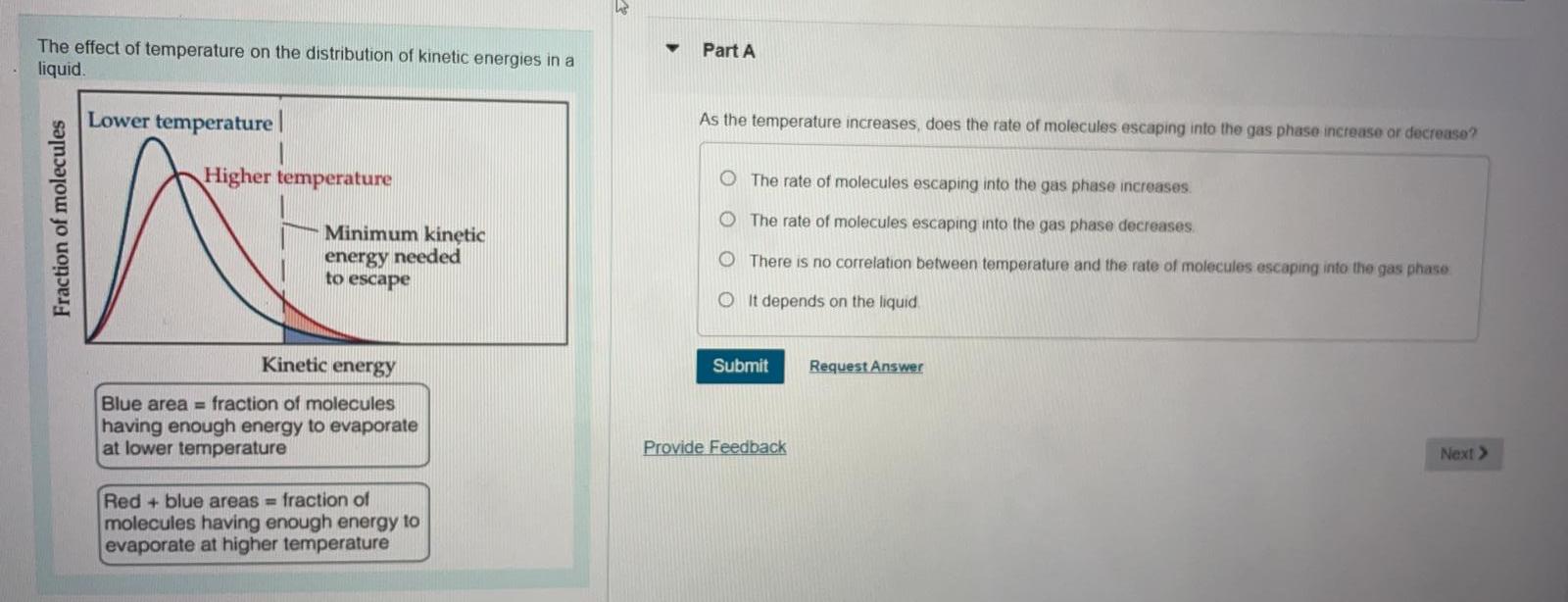 The Effect Of Temperature On The Distribution Of Kinetic Energies In A Liquid Fraction Of Molecules Lower Temperature 1