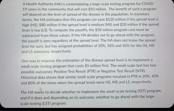A Health Authority Ha Is Contemplating A Large Scale Testing Program For Covid 19 Cases In The Community That Will Co 1