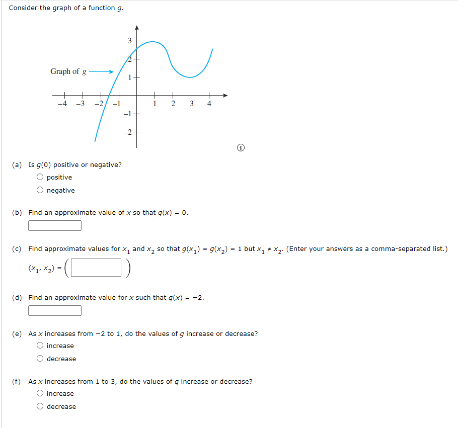 Consider The Graph Of A Function G Graph Of G 2 1 A Is G 0 Positive Or Negative O Positive Negative 2 3 B Find 1