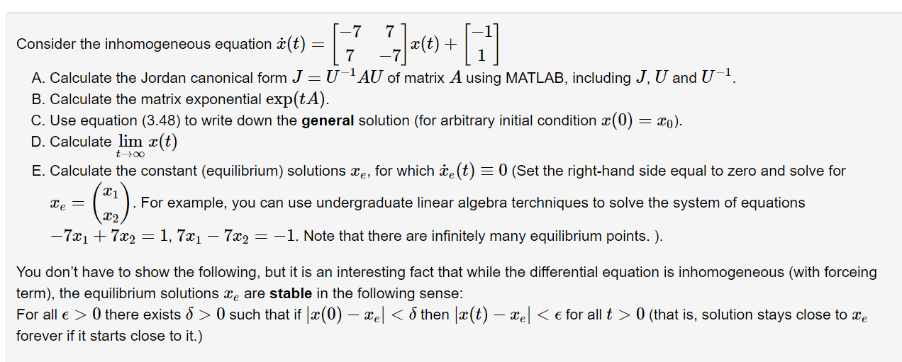 Consider The Inhomogeneous Equation T A Calculate The Jordan Canonical Form J U Au Of Matrix A Using Matla 1