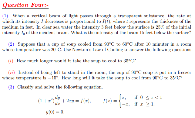 Question Four 1 When A Vertical Beam Of Light Passes Through A Transparent Substance The Rate At Which Its Intensit 1