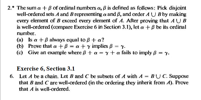 2 The Sum A Ss Of Ordinal Numbers A Ss Is Defined As Follows Pick Disjoint Well Ordered Sets A And B Representing A 1
