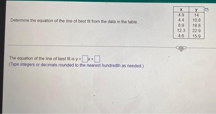 Determine The Equation Of The Line Of Best Fit From The Data In The Table The Equation Of The Line Of Best Fit Is Y X 1