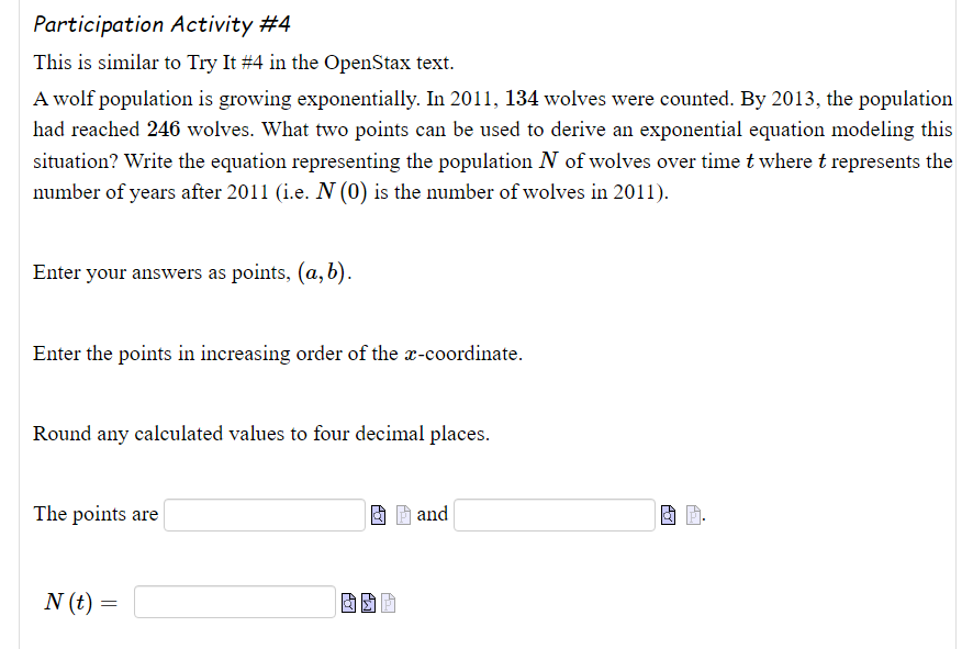 Participation Activity 4 This Is Similar To Try It 4 In The Openstax Text A Wolf Population Is Growing Exponentially 1