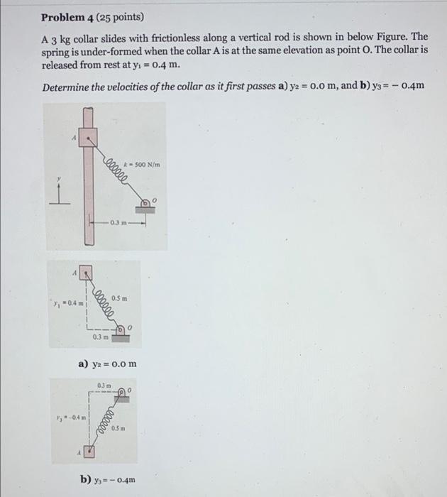 Problem 4 25 Points A 3 Kg Collar Slides With Frictionless Along A Vertical Rod Is Shown In Below Figure The Spring I 1