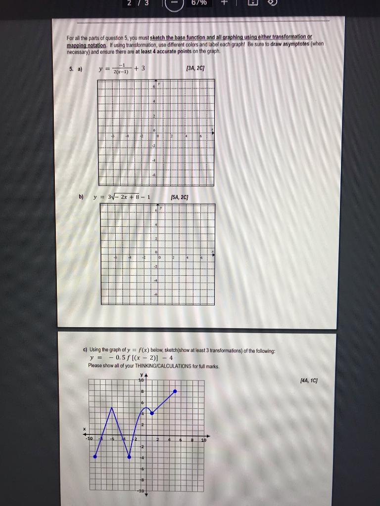 5 A 2 3 For All The Parts Of Question 5 You Must Sketch The Base Function And All Graphing Using Either Transformat 1