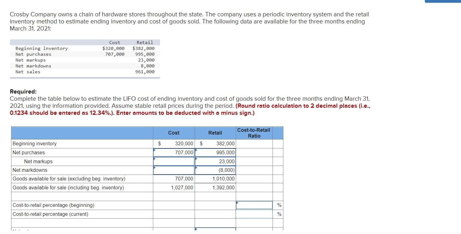 Crosby Company Owns A Chain Of Hardware Stores Throughout The State The Company Uses A Periodic Inventory System And Th 1