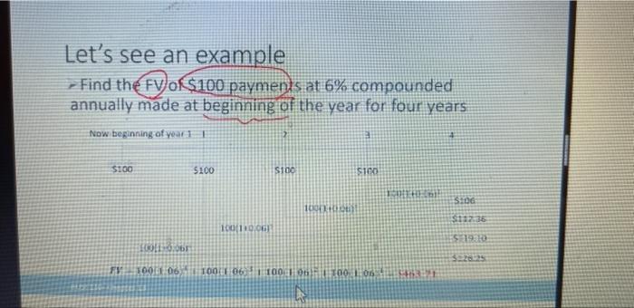 Let S See An Example Find The Fv Of 100 Payments At 6 Compounded Annually Made At Beginning Of The Year For Four Years 1