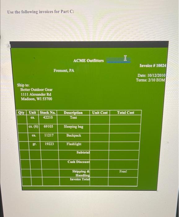 Part C Complete The Invoices For Each Supplier See The Last Page For Invoice Templates To Fill Out Follow The Steps B 2
