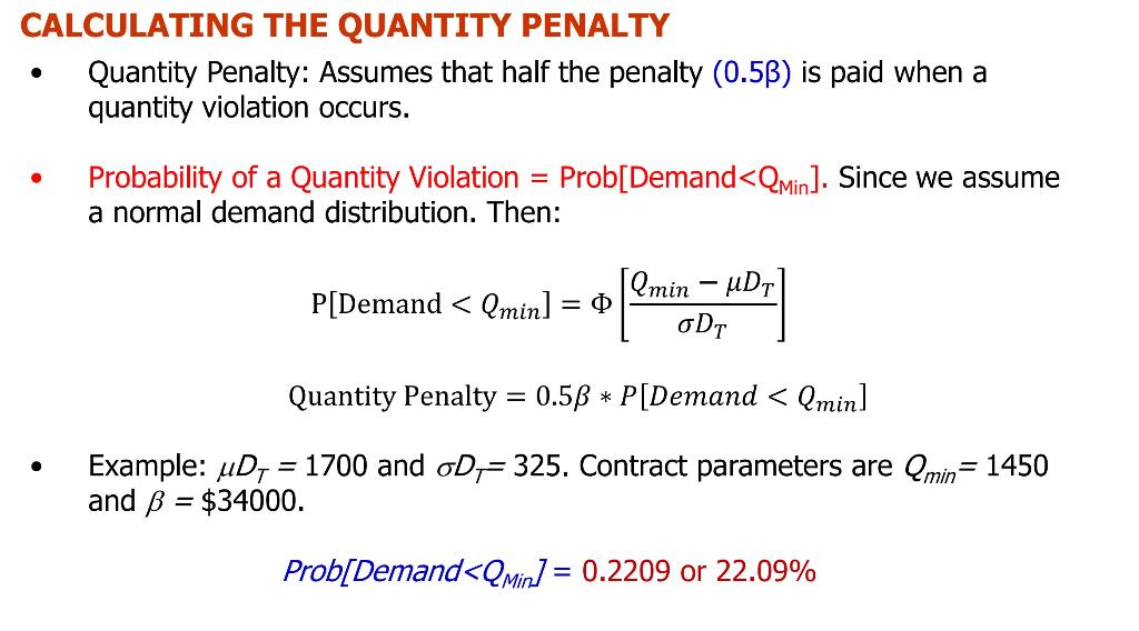 Calculating The Quantity Penalty Quantity Penalty Assumes That Half The Penalty 0 5b Is Paid When A Quantity Violatio 1