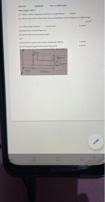 Marks 20 Ecm 240 Final Exam 01 What Of Go And W Cance 02 What Is The Need To Dow Shear Bor And Bending Moment Diagrams 1