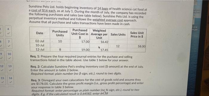016 3 4 S 3 7 Sunshine Pets Ltd Holds Beginning Inventory Of 14 Bags Of Health Science Cat Food At A Cost Of 16 Each 1