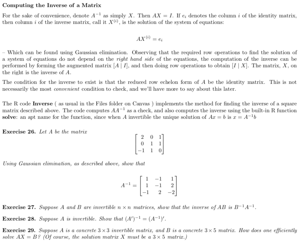 Computing The Inverse Of A Matrix For The Sake Of Convenience Denote A As Simply X Then Ax I If E Denotes The Co 1