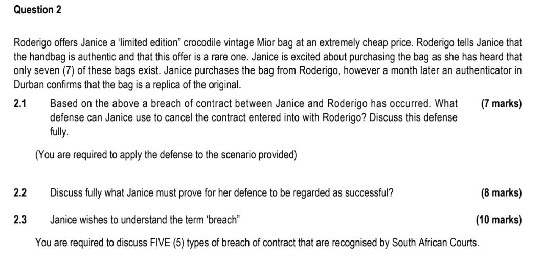 Question 2 Roderigo Offers Janice A Limited Edition Crocodile Vintage Mior Bag At An Extremely Cheap Price Roderigo T 1