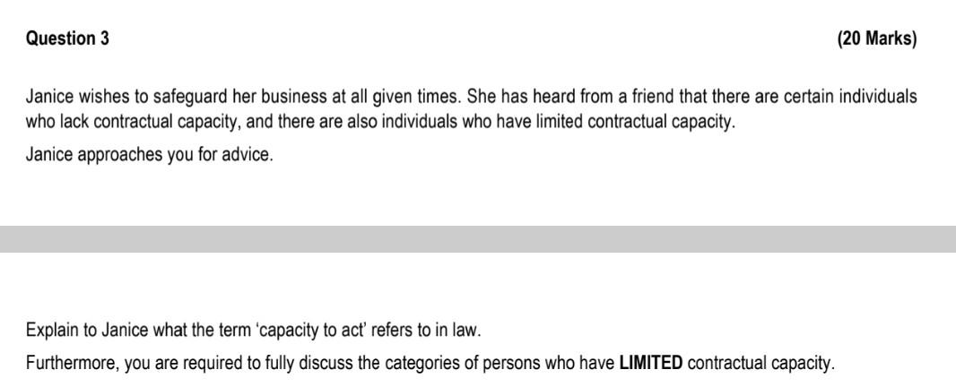 Question 3 20 Marks Janice Wishes To Safeguard Her Business At All Given Times She Has Heard From A Friend That There 1