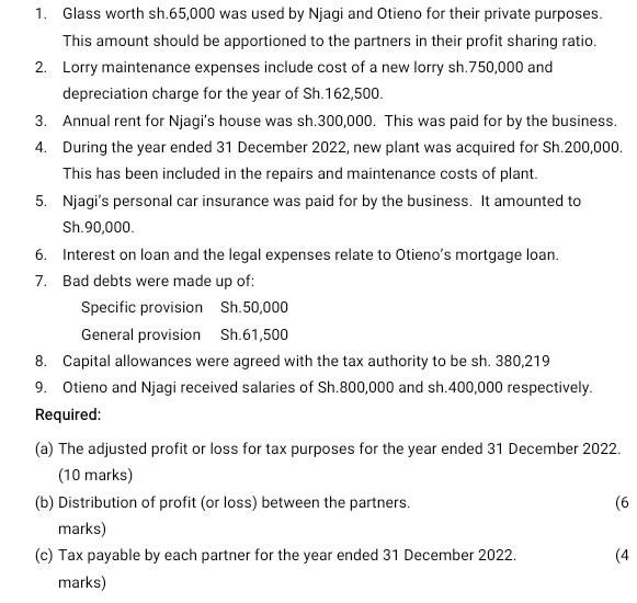1303 Question One Njagi And Otiento Are Partners Running A Glass Making Plant And Sharing Profits And Losses In The Rat 3