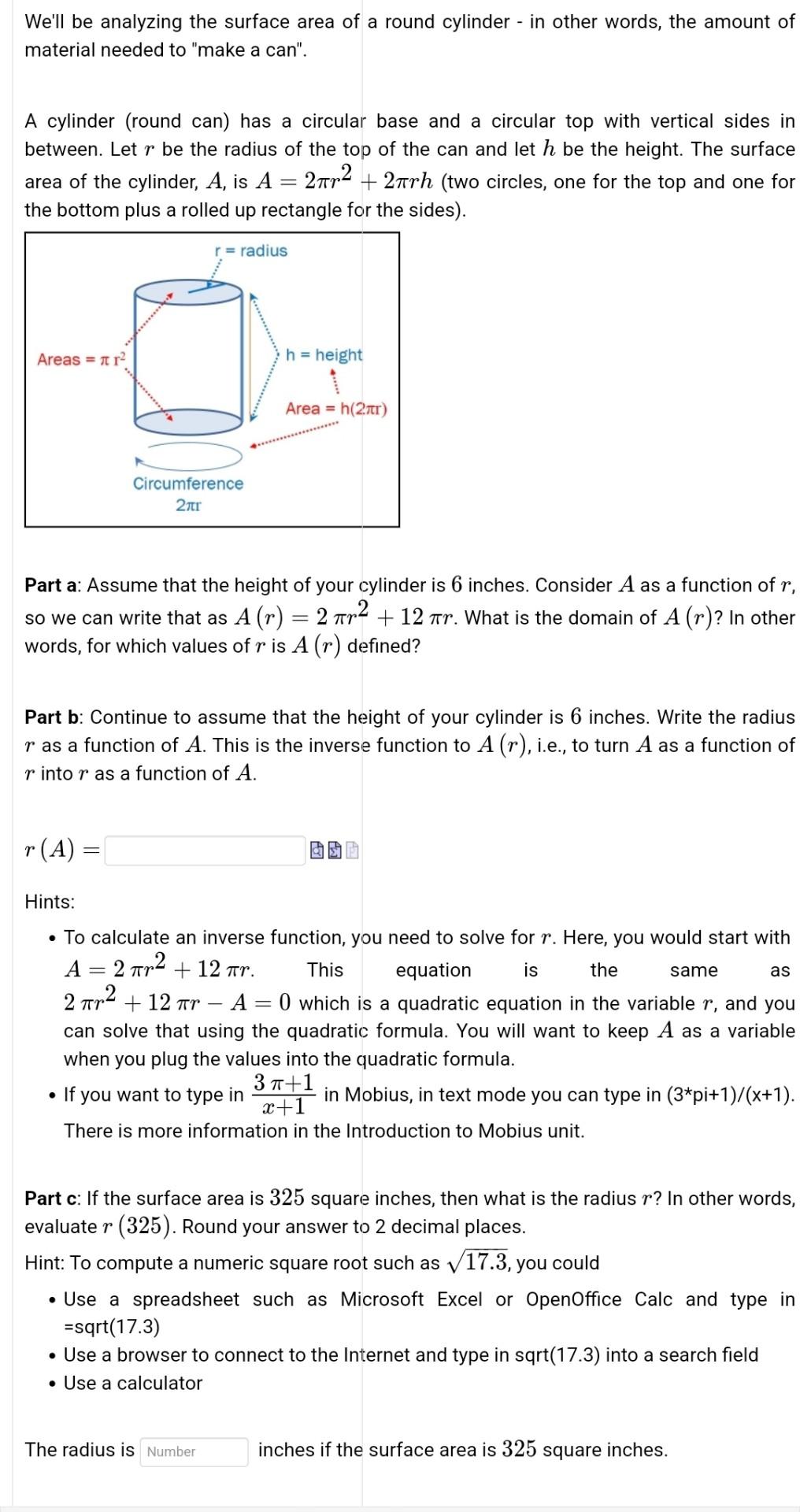 We Ll Be Analyzing The Surface Area Of A Round Cylinder In Other Words The Amount Of Material Needed To Make A Can 1
