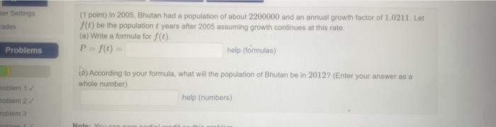 Ser Settings Ades Problems Roblem 1 Oblem 2 Oblem 3 1 Point In 2005 Bhutan Had A Population Of About 2200000 And An 1