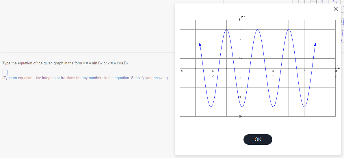 Type The Equation Of The Given Graph In The Form Y A Sin Bx Or Y A Cos Bx Type An Equation Use Integers Or Fractio 1