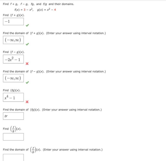 Find F G F G Fg And F G And Their Domains F X 3x G X X 4 Find F G X 1 Find The Domain Of F G X 1