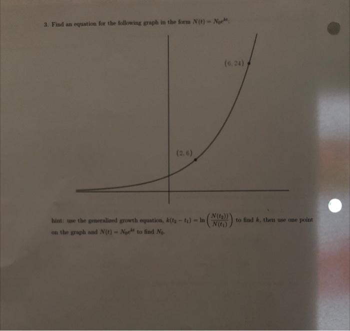 3 Find An Equation For The Following Graph In The Form N T Nge Hint Use The Generalized Growth Equation K Ty T 1