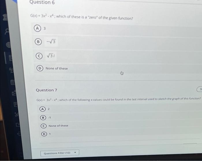 8 I Pa By M E Hilla K In Question 6 G X 3x X Which Of These Is A Zero Of The Given Function A 3 3 31 None Of 1