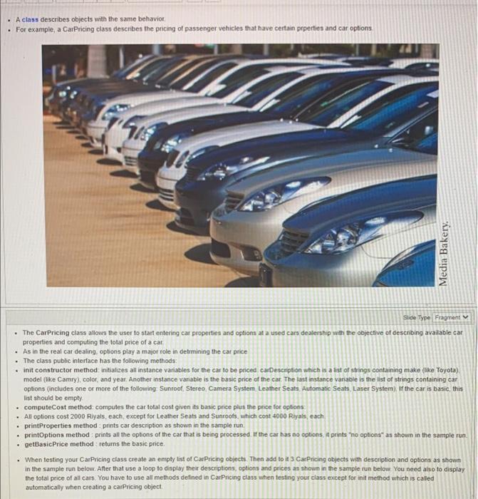 A Class Describes Objects With The Same Behavior For Example A Car Pricing Class Describes The Pricing Of Passenger 1