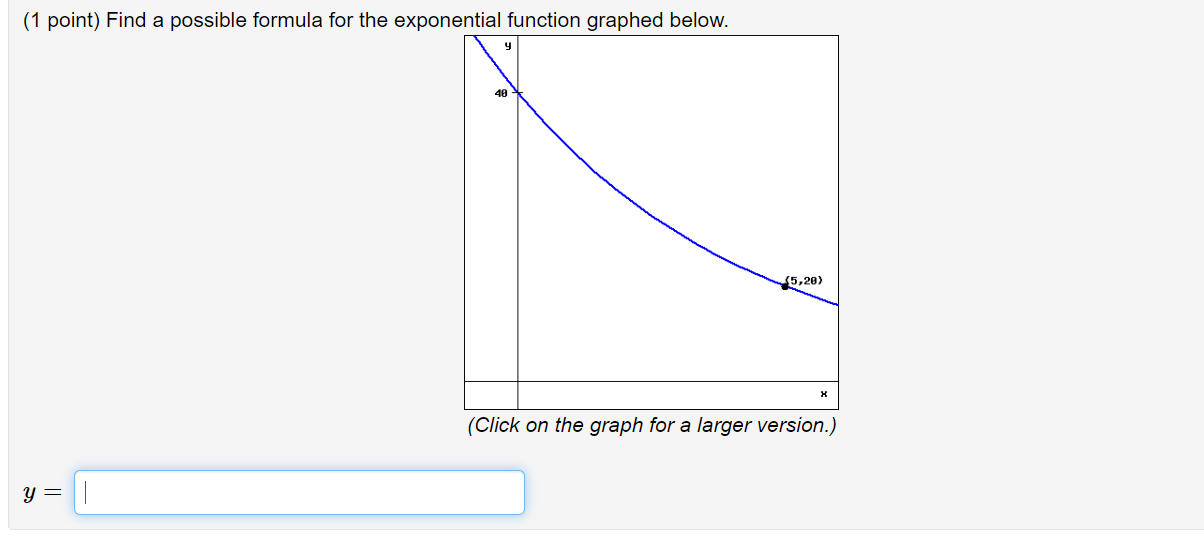 1 Point Find A Possible Formula For The Exponential Function Graphed Below Y 5 20 Click On The Graph For A Large 1