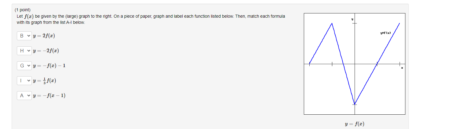 1 Point Let F X Be Given By The Large Graph To The Right On A Piece Of Paper Graph And Label Each Function Listed 1